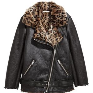 Oversized Biker Jacket Black/Leopard Print